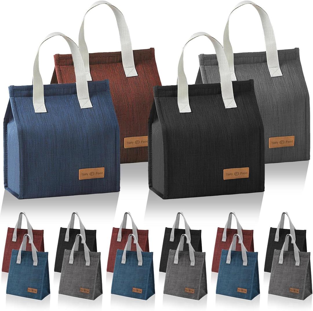 ELFULLY 12 Pack Lunch Bag for Men & Women, Reusable Insulated Lunch Tote Bags, Waterproof Cooler Lunch Bag, Leak-Proof Portable Lunchbox with Large Capacity for School Office Picnic Travel, 4 Color