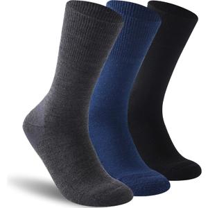 Facool Diabetic Socks for Men Women, Merino Wool Non-Binding Top Crew Socks with Cushion Sole, Seamless Toe 3 Pairs (Large, Multicolor (1 X Black, 1 X Dark Grey, 1 X Navy Blue))