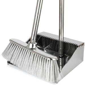 Metal Dustpan with Broom Set, Long Handle Stainless Steel Dustpan,Heavy Duty Standing Dust Pan with Teeth, Indoor Outdoor Up for Home Kitchen Lobby Room Office