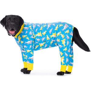 Dog Pajamas Jumpsuit for Medium Large Dogs,Lightweight Dog Pjs Clothes Apparel Onesies,Shirt for Large Size Dogs After Surgery, Full Belly (30 (Chest 29.92 in | Backlength 19.69 in), Blue Dinosaur) (yellow shark)