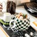 LAUCHUH 18oz Coffee Mugs, Large Coffee Cups Ceramic Checkered Cappuccino Cups with Handle Mug Set of 6 for Mother's Day, Tea, Cocoa, Milk, Green and White