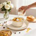 Stoneware Dinnerware Sets for 4, 12 Pcs Ribbed Reactive Glaze Ceramic Plates and Bowls Sets, Chip Resistant, Microwave Dishwasher Safe Dish Set, Housewarming Gifts, Cappuccino White