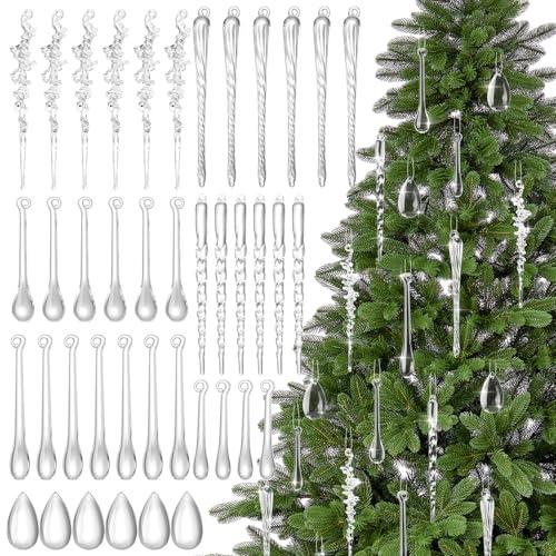 Weysat 181pcs Christmas Crystal Hanging Ornaments for Tree Acrylic Icicle Teardrops Decoration Crystal Icicles Acrylic Hanging Decor for Christmas Tree Winter New Year Supplies Home Wedding Party