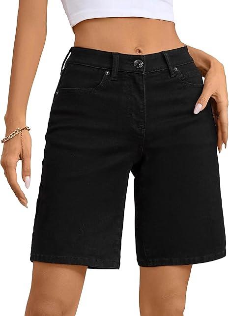 OFLUCK Bermuda Shorts for Women Mid Waisted Trendy Stretchy Denim Shorts Knee Length Cutoff Loose Fit
 Size 12