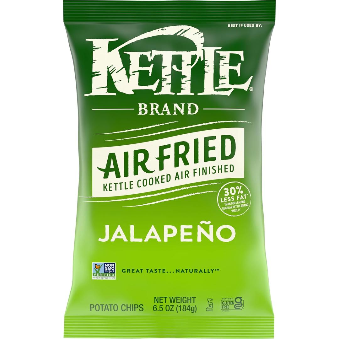Kettle Brand Potato Chips, Air Fried Jalapeño Kettle Chips, 6.5 Oz Bag (EXP 03/21/26)