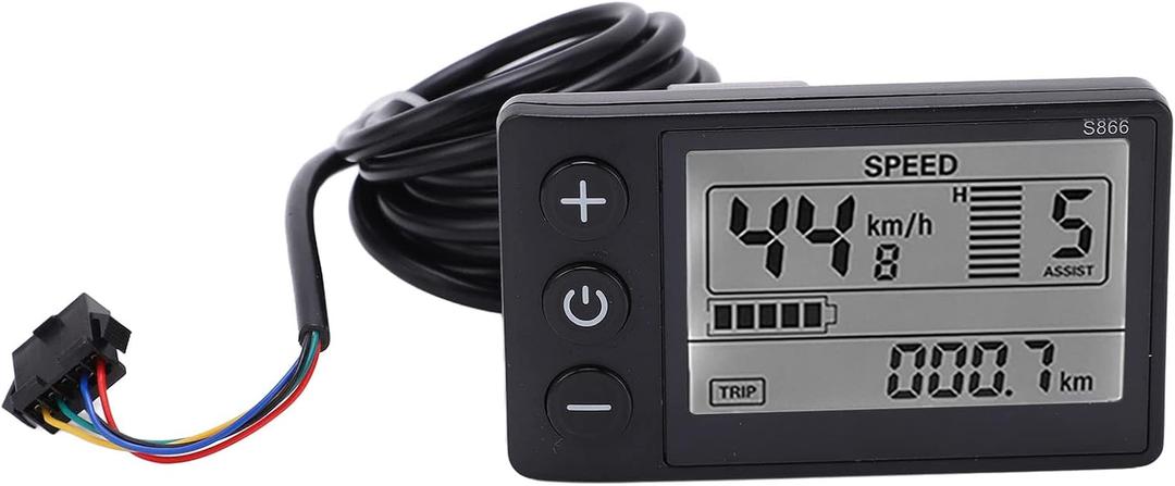 Electric Bike LCD Display, ABS S866 Display Electric Bike LCD Display Panel with SM Plug for 0.9in Handlebars