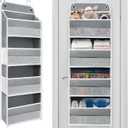 Over The Door Organizer with LifetimeWarranty, 4 Shelves & 4 Side Pockets, Large Storage Rack Holds 44lb, Heavy-Duty Reinforced Mesh Shelf for Bathroom, Closet, Toy Organization, Shoes, Towels, Grey