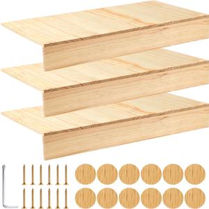 3 Pcs Wooden Wire Rack Covers for Removable Closet Decoration, Wood Shelf Covers with Wood Grain Stickers for Pantry Bathroom Kitchen Shelving Upgrade(Wood Color) (24x12 Inch)
