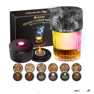 Electric Whiskey Smoker Kit with 4 Light Modes, Rechargeable Cocktail Smoker, 6 Wood Chips, No Butane Required, Christmas/Birthday Gifts for Men, Dad, Husband