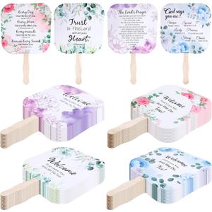 Blulu 60 Pcs Christian Church Fans Handheld Set Religious Paper Hand Fans Bulk Religious Gifts for Church Services Lord's Prayer Bible Verses Inspirational Scripture Christian Gift Present (Classic)