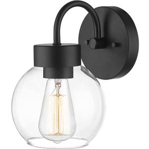 EAPUDUN 1-Light Matte Black Bathroom Light Fixtures Over Mirror, Vanity Lights with 1 Globe Clear Glass Shades, Industrial Style Wall Sconces, WLA1433-MBK