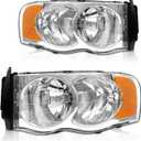 AS Headlights Assembly Compatible with 2002 2003 2004 2005 Dodge Ram 1500/03 04 05 Dodge Ram 2500/3500 Chrome Housing Amber Reflector Driver and Passenger Side Pair