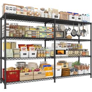 REIBII 72.8" W Storage Shelves Load 1500LBS, 4 Tier Metal Shelving Unit Wire Shelving for Storage Rack Heavy Duty Metal Shelves for Garage Pantry Kitchen, 17.7" D x 72.8" W x 59" H