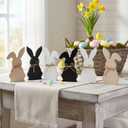 7 Pcs Easter Bunny Decorations, Mantel Beaded Garland with 6 Wooden Bunnies, Spring Rabbit Mantel Decor Banner for Home 