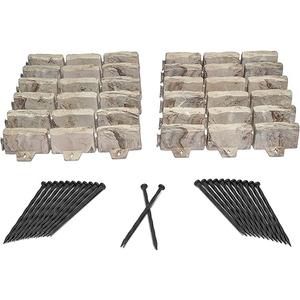 EasyFlex No-Dig Landscape Edging with Anchoring Spikes, 2.7 in Tall Decorative Stone-Look Garden Border, 15 Foot Kit, Brown