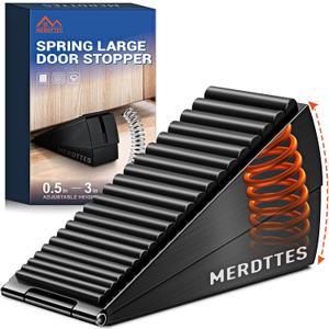 Upgrade Strongest Spring Large Door Stoppers - Heavy Duty Door Stopper Wedge, 3 in Tall Door Stoppers for Bottom of Doors, Rubber Door Stop for Extra Strong Grip Metal Doorstop Suits Any Heavy Door (Black-1 Pack)