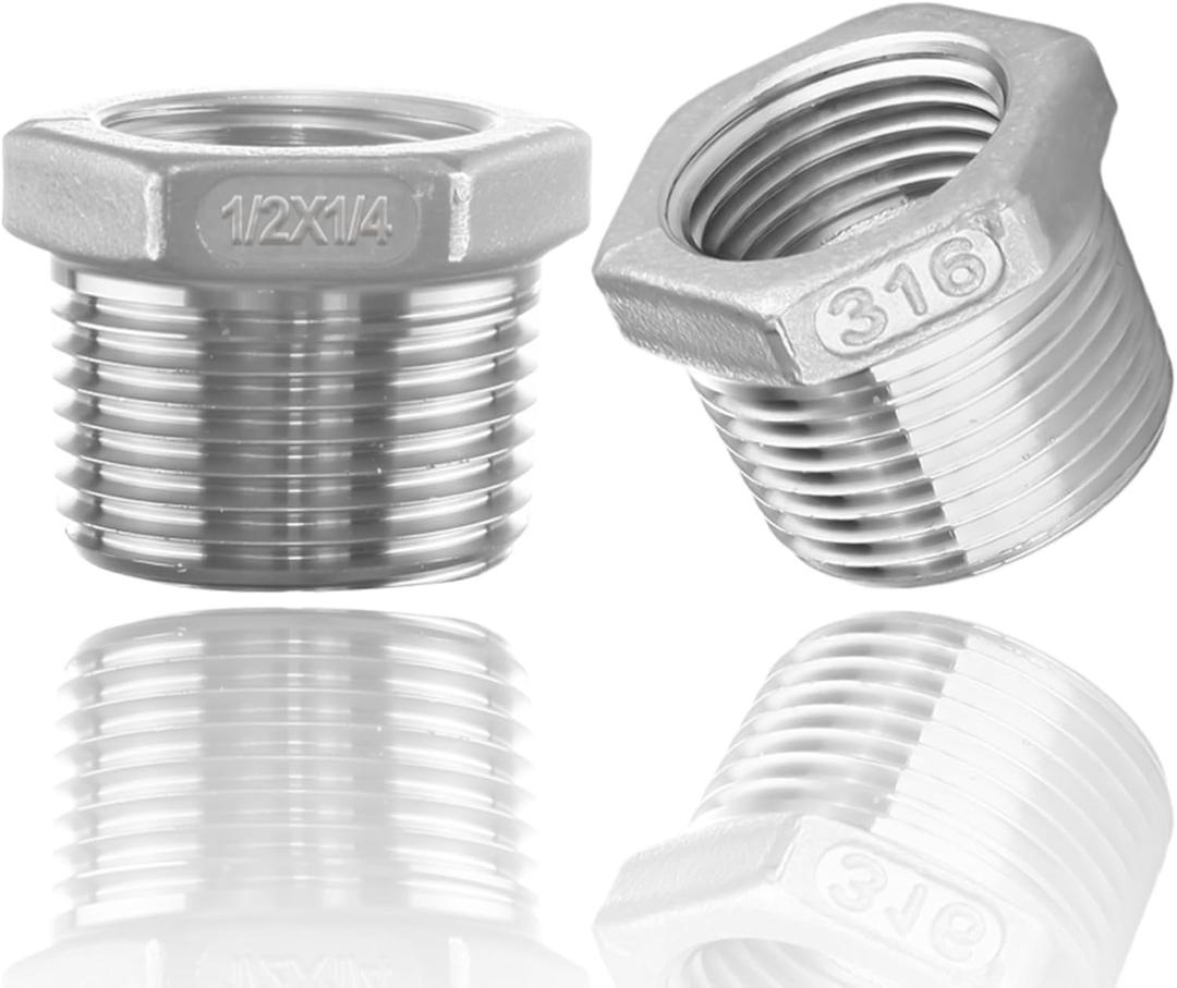 316 Stainless Steel Hex Bushing Reducer, 1/2" NPT Male to 1/4" NPT Female Pipe Fitting Adapter - Corrosion Resistant Connector for Plumbing, Hydraulic, Air, Oil & Gas Systems (1/2" to 1/4")