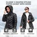 Women's Winter Warm Long Stylish Shiny Coat Outwear Pockets Quilted Thicken Hooded Parka Jacket with Adjustable Waist (Black, L)