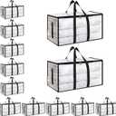 12 Pack-Extra Large Heavy Duty Moving Bags - Waterproof Storage Totes with Handles & Zippers, Foldable for College Dorm, Storage (Clear)