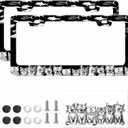 2pcs Black White Cat Fish Plate Frame for Women, Kitten Fish car tag Frames Girly for Vehicle with Non Adhesive Electrostatic Sticker