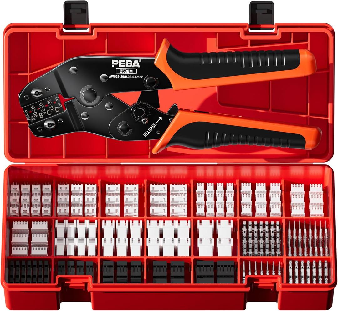 PEBA Crimping Tool and Dupont Connector Kit - 21 Types of 2.54mm Dupont Connectors & Crimp Pins, 2.5 mm JST-XH Contacts and Housings, for DIY Electronics - Suitable for AWG 32-20 Wires