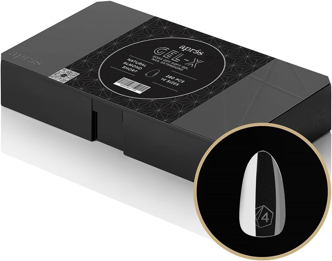 Aprs Gel-X Almond Box of Nail Tips | 280 Gel-X Tips, Soft Tips, 14 Sizes 00-9 | Half-sizes Included (Natural Almond Short, 280 Count)