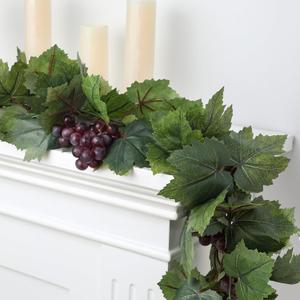 Artificial Grape Leaf Garland Vine Plant for Decoration Fake Greenery Garlands Hanging Leaves with Grapes for Italian Themed Party Decor Wedding Photo Stage Favors (13 ft,Dark Green)