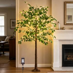 BAOLITVINE Lighted Ficus Tree 6FT 264 LED Fairy Lights, Artificial Twig Tree with Lights for Home Living Room Spring Christmas Decoration Indoor Outdoor