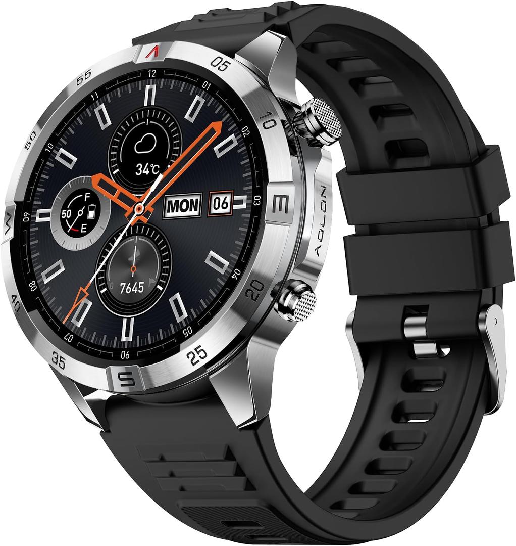 AOLON GT6PRO Military Tactical Watch, 1.51" AMOLED 1ATM Waterproof | Rugged military watch with 1.51" AMOLED screen, waterproof metal body, compass & 60-day ultra-long battery for iOS/Android.