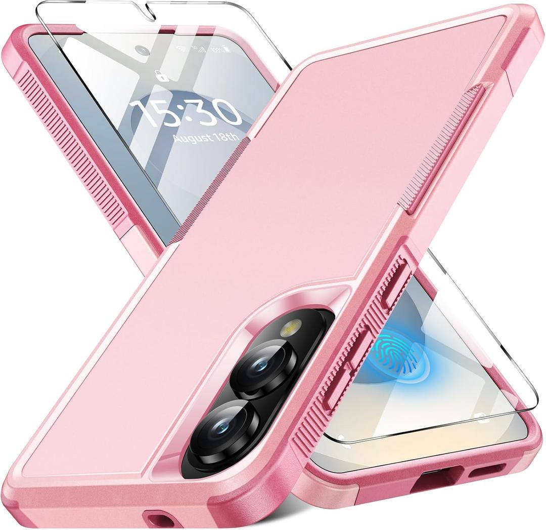 for Samsung Galaxy S25 Edge Case with Screen Protector, [Military Grade Drop Protection] Dual Layer Heavy Duty Shockproof Protective Phone Case for Samsung S25 Edge (Pink)