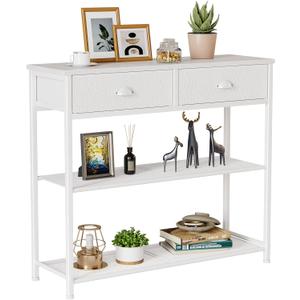 Furologee 30'' Entryway Table, White Console Table with Storage, Narrow Sofa Table with 2 Drawers and 2 Shelves for Hallway, Living Room, Bedroom, Foyer, Couch, Tv