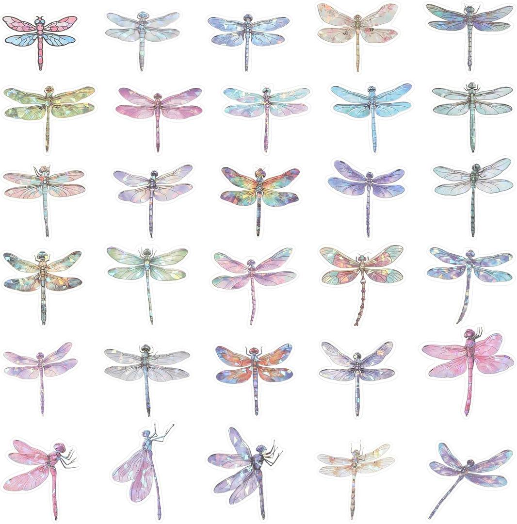 Dragonfly Holographic Stickers, 30 PCS Pet Glitter Holographic Dragonfly Stickers Decorative Insect Sticker for Scrapbook, Journaling, Water Bottles, Laptops, Phone Case, DIY Card Making, Resin Crafts