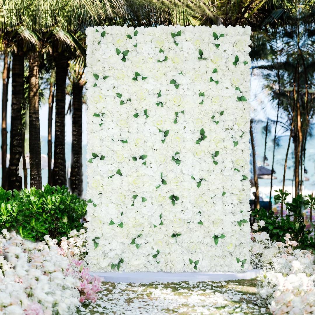 White Flower Wall Backdrop 12Pcs 15x15Inch Artificial 3D Rose Floral Wall Decor Wedding Background for Party Baby Shower Birthday Decor