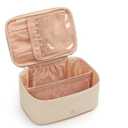 OCHEAL Beige Makeup Bag,Travel Makeup Organizer Bag, Large Capacity Cosmetic Bags For Women Large Travel Toiletry Bag Girls Traveling With Brush Slot And Divider-White