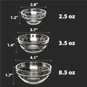3 Sizes of Clear Glass Bowls, 2.5, 3.5 & 8.5 oz, Small Prep Bowls for Salt, Herbs, Spices and Dry Ingredients, Set of 12