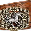 Western Cowboy Belts Western Belts for Women Men Cowgirl Cowboy Belt Buckles Leather Cowboy Belt for Men Rodeo Outfit (for Wasit 41"-44", Gold Horse/Brown Belt)