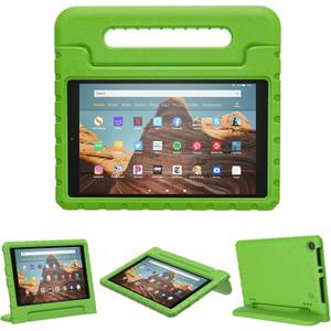 Kids Case for Fire HD 10 2019/2017/2015 Releases, HD 10 5th/7th/9th Gen Cover Shockproof Kid-Proof Flexible Durable Foam Cover with Handle Stand for Fire HD 10 2015/2017/2019 Releases (Green)
