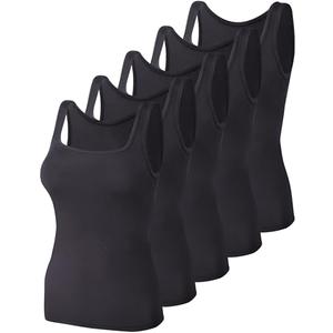 BQTQ 5 Pack Square Neck Tank Tops for Women Undershirt Tank Top Sleeveless Ladies Tanks with Square Neck Black Tank Tops Women Pack, M