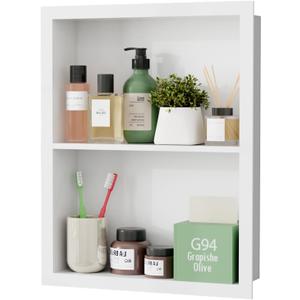 Stainless Steel Recessed Medicine Cabinet 14''*18'', Rust-Proof Metal Wall Niche, in Wall Shower Niche Shelf Insert Replacement, Recessed Medicine Cabinets for Drywall, Bathroom Storage, White