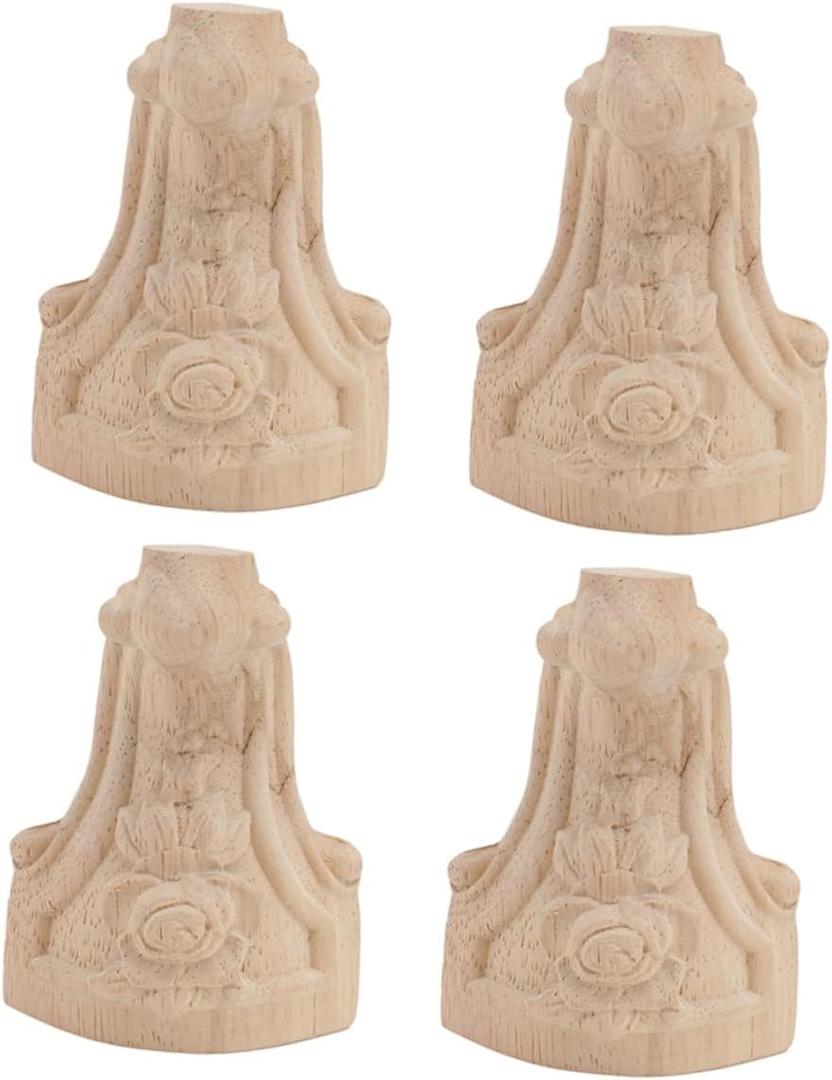 jojofuny 4pcs Wooden Carving Table Legs with Rose Design Rubber Wood Furniture Feet for Sofa Cabinet and Dresser Easy to Install Anti-Skid High Weight Capacity