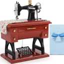 Sewing-Machine-Music-Box-Vintage-Hand-Cranked-Mechanism Mini Musical Retro Classical Table Desk Decoration with Greeting Card