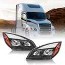 Headlights Compatible with 2018-2023 Cascadia Headlight LED, Reflector Cascadia Headlamps, Pair Set, Black Housing
