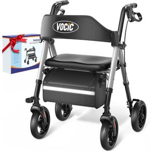 Walkers for Seniors, Z21 Rollator Walker with Seat Supports 350lb, 8" Big Wheels for All Terrain, Ergonomic Arc Seat & 6" Ultra Backrest Foldable Walker, Dual Height Adjustment, Lightweight 2025 (Shiny Silver)