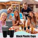 100 Pack Black Plastic Cups 16 oz Disposable Shot Cups for Party Heavy Duty Large Drink Graduation Black Cups for Wedding Birthday Halloween Soda Picnics (Black)