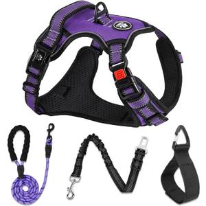 NESTROAD No Pull Dog Harness,Adjustable Oxford Dog Vest Harness with Leash,Reflective No-Choke Pet Harness with Easy Control Soft Handle for Large Dogs(Large,Purple) (Lneck 15-19" chest 19-29")