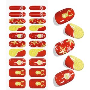 4 x JMEOWIO Gel Nail Stickers Christmas Snowflake Glitter Red Semi Cured Gel Nail Strips Wraps UV/LED Nails Art Design Decoration Accessories