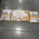 Hand-Painted Flower Oil Painting for Living Room,Framed 3D Gold and White Abstract (24x36 inches Middle Piece and 16x24 inches Side Pieces)