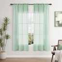 Guken Aqua Green Small Windows for Kitchen Bathroom, Boho Pom Pom Design Bedroom Room 2 Panels Back Tab Rod Pocket Light Filtering Curtains, 38 x 54 inch 2 Panels