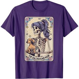 Retro Funny The Dachshund Mom Tarot Card Skeleton Halloween T-Shirt, XXL