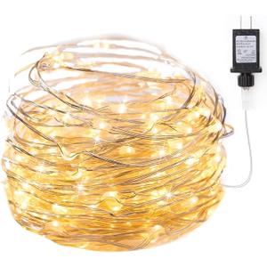 Minetom Fairy Lights Plug in, 33Ft 100 LEDs Waterproof Silver Wire Firefly Lights, Adaptor Included, Starry String Lights for Wedding Indoor Outdoor Christmas Patio Garden Decoration, Warm White